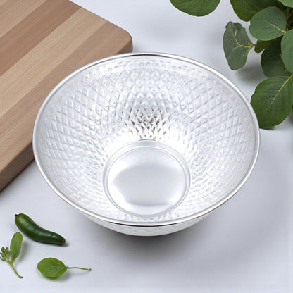 Luxury Engraved Serving Bowl 23cm – Silver & Gold | Premium Decorative Food Bowl for Rice, Salad, Curry & Fruits | Traditional Tableware for Home, Parties, Weddings & Gifting