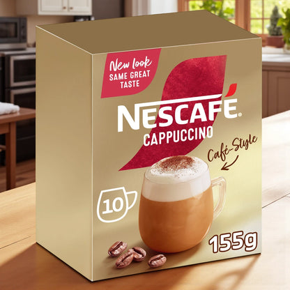 Nescafé Cappuccino Instant Coffee Mix – 10 Sachets (15.5g Each) | Creamy Café-Style Frothy Coffee | Premium Instant Cappuccino - Damoo