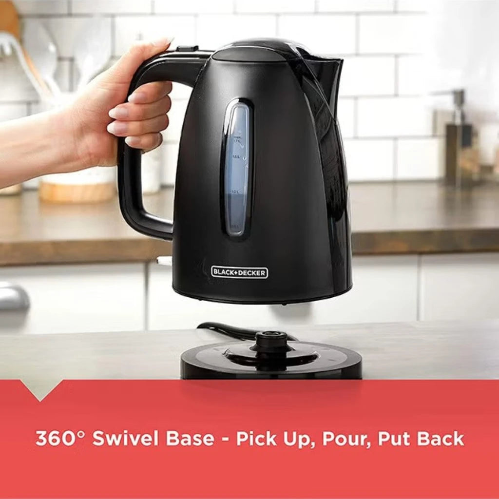 Black+Decker 1.7L Electric Kettle JC69-B5 – 2200W Cordless Stainless Steel Kettle with Concealed Heating Coil, Auto Shut-Off, Boil-Dry Protection & 360° Swivel Base – Black - Damoo