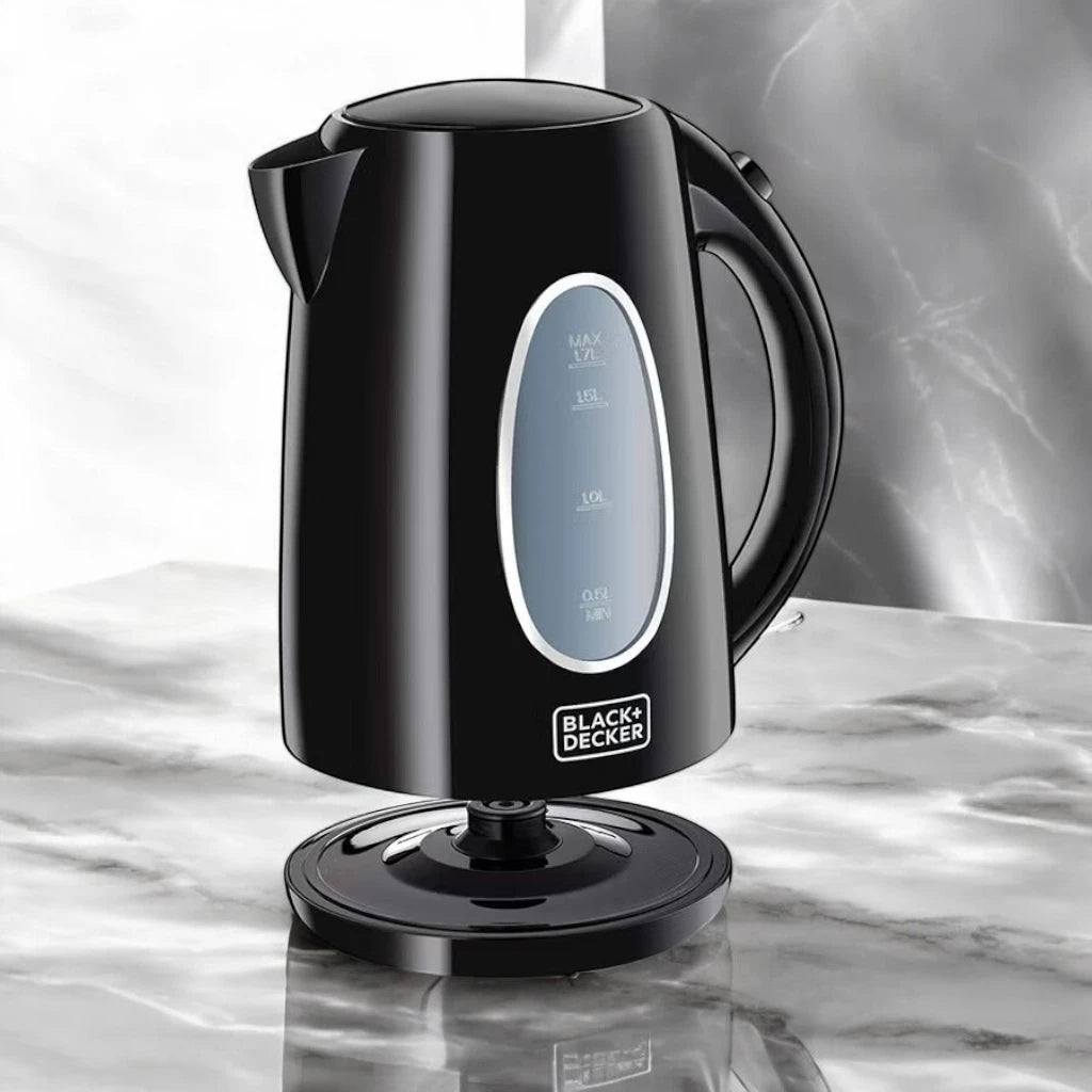 Black+Decker 1.7L Electric Kettle JC69-B5 – 2200W Cordless Stainless Steel Kettle with Concealed Heating Coil, Auto Shut-Off, Boil-Dry Protection & 360° Swivel Base – Black - Damoo