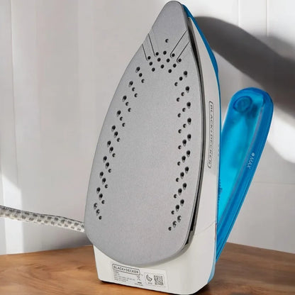 Black+Decker 1085W Dual Voltage Travel Steam Iron – Lightweight, Foldable Handle, Nonstick Teflon Soleplate, Compact Design for International Use (Blue) - TI250-B5 - Damoo