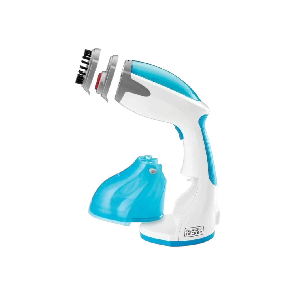 BLACK+DECKER 1200W Handheld Fabric Steamer | Quick 35s Heat-Up | 260ml Water Tank | Lint Remover & Fabric Brush Included | Travel-Friendly Clothes Steamer (HST1200-B5, White/Blue) - Damoo