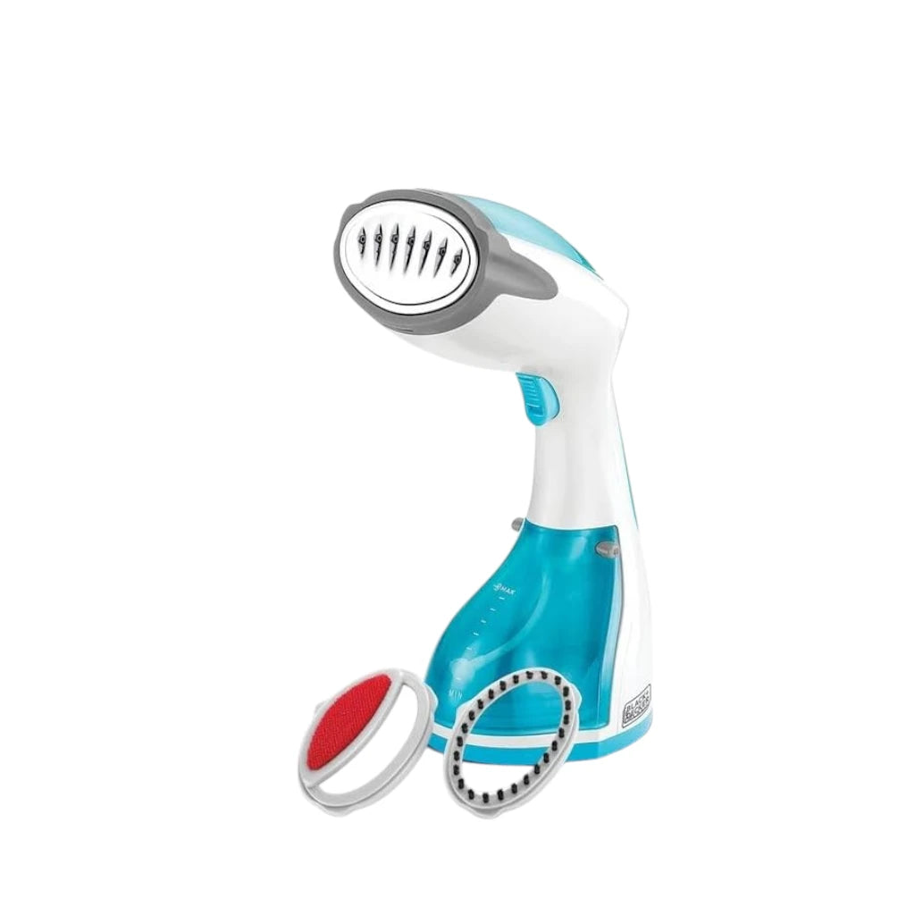 BLACK+DECKER 1200W Handheld Fabric Steamer | Quick 35s Heat-Up | 260ml Water Tank | Lint Remover & Fabric Brush Included | Travel-Friendly Clothes Steamer (HST1200-B5, White/Blue) - Damoo