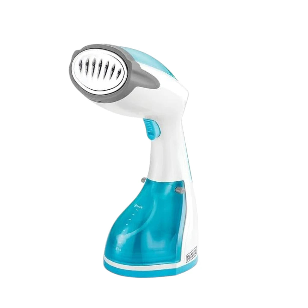 BLACK+DECKER 1200W Handheld Fabric Steamer | Quick 35s Heat-Up | 260ml Water Tank | Lint Remover & Fabric Brush Included | Travel-Friendly Clothes Steamer (HST1200-B5, White/Blue) - Damoo