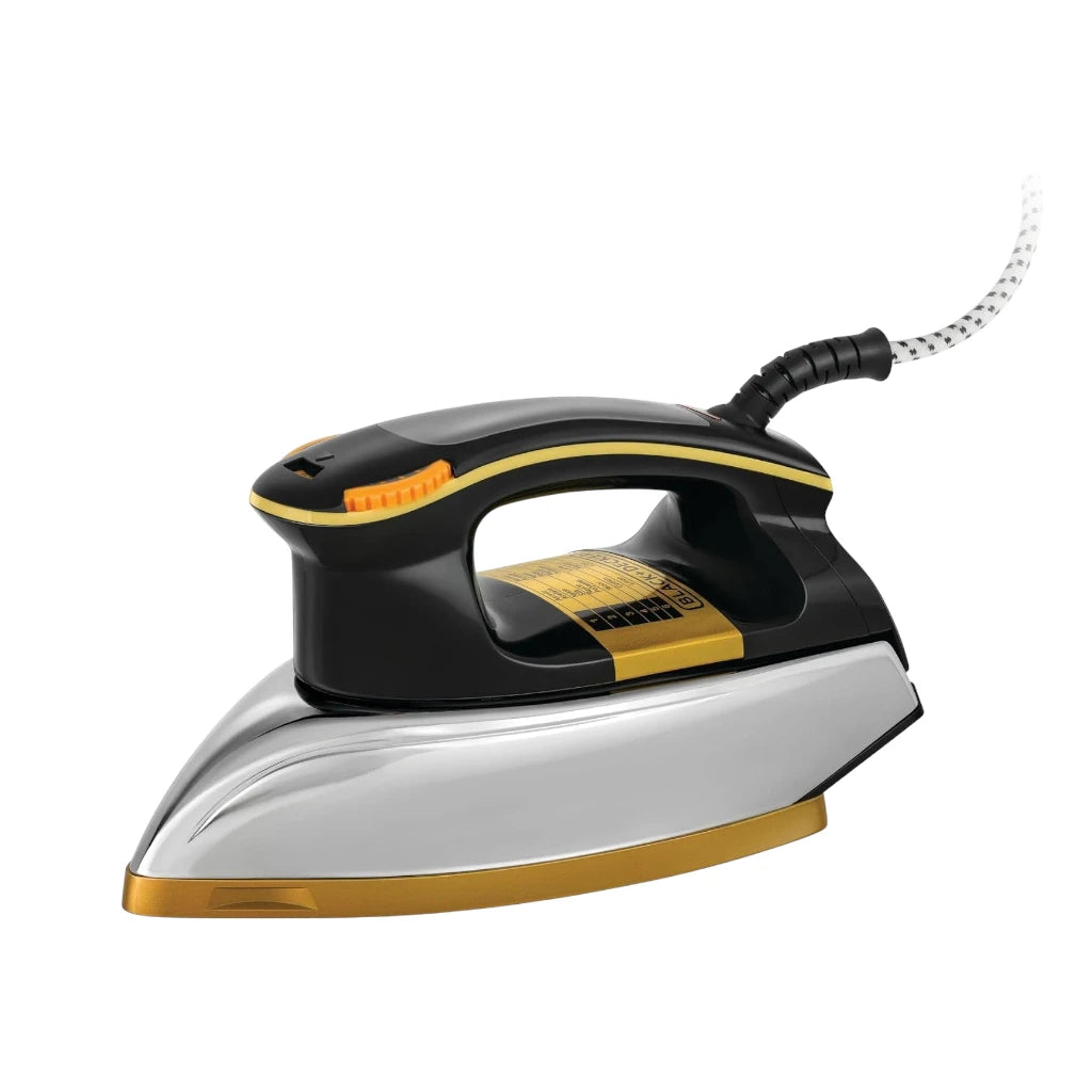 Black+Decker 1200W Heavy Weight Dry Iron – Non-Stick Soleplate, Quick Heat, Anti-Overheat – Black & Gold – F550-B5 - Damoo