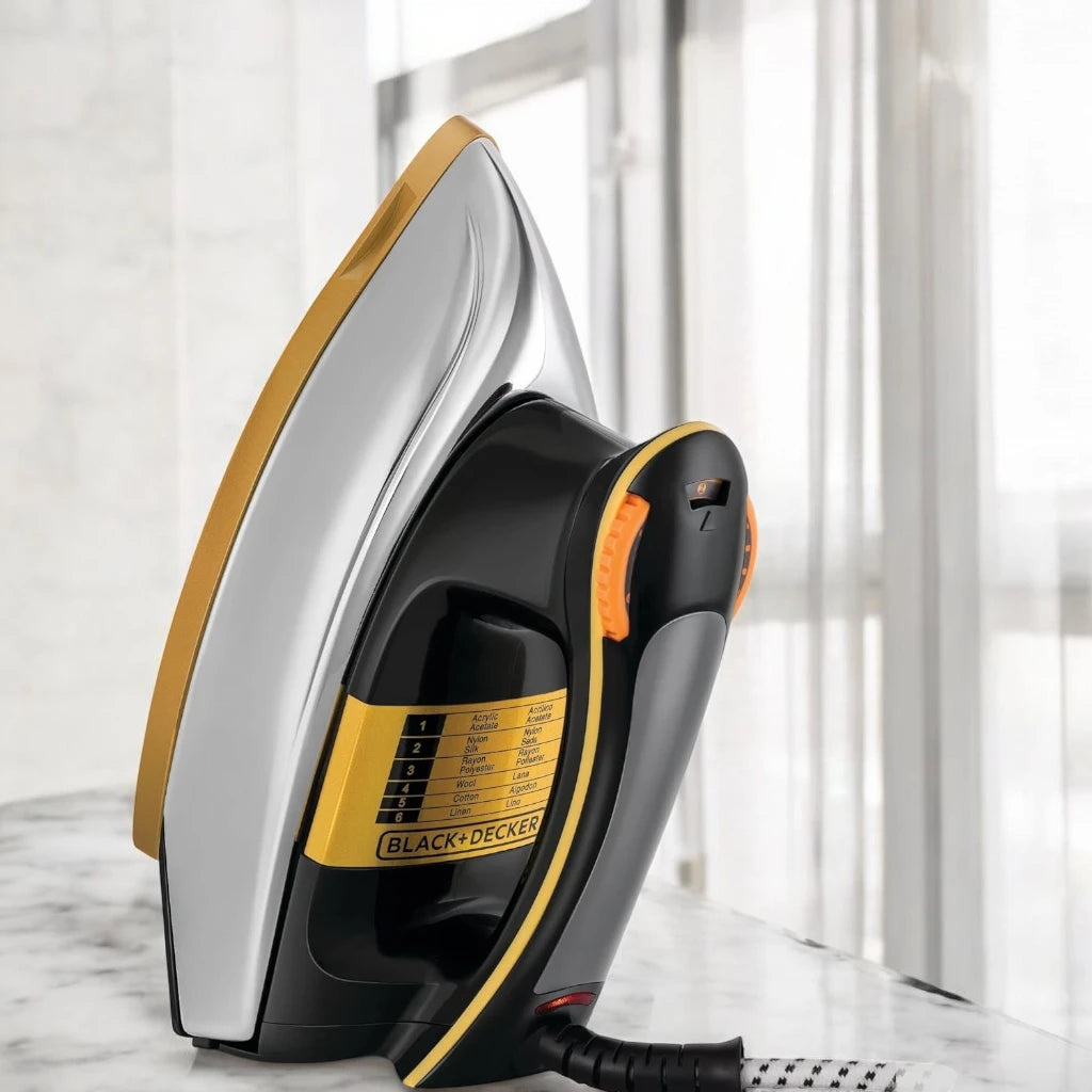 Black+Decker 1200W Heavy Weight Dry Iron – Non-Stick Soleplate, Quick Heat, Anti-Overheat – Black & Gold – F550-B5 - Damoo