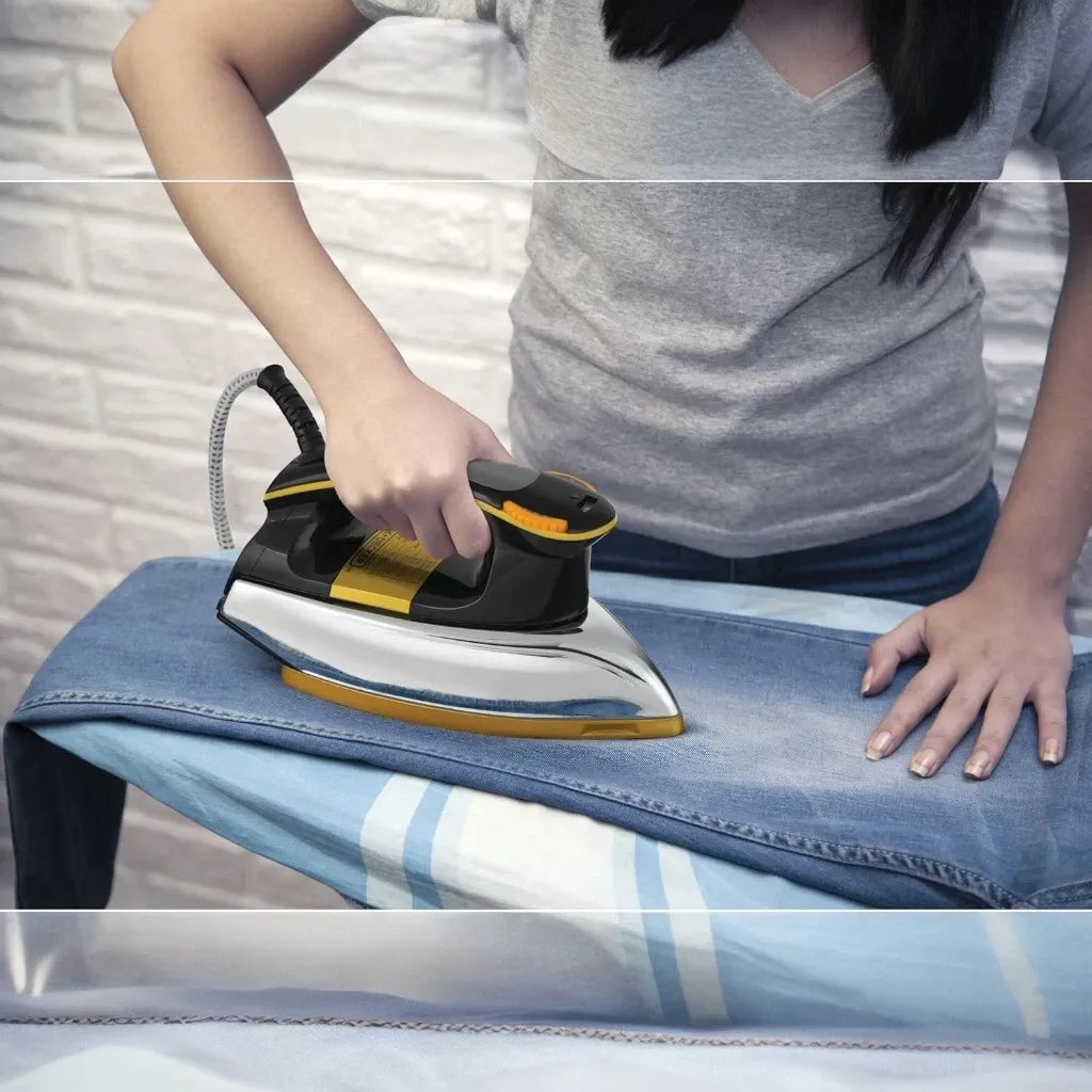 Black+Decker 1200W Heavy Weight Dry Iron – Non-Stick Soleplate, Quick Heat, Anti-Overheat – Black & Gold – F550-B5 - Damoo