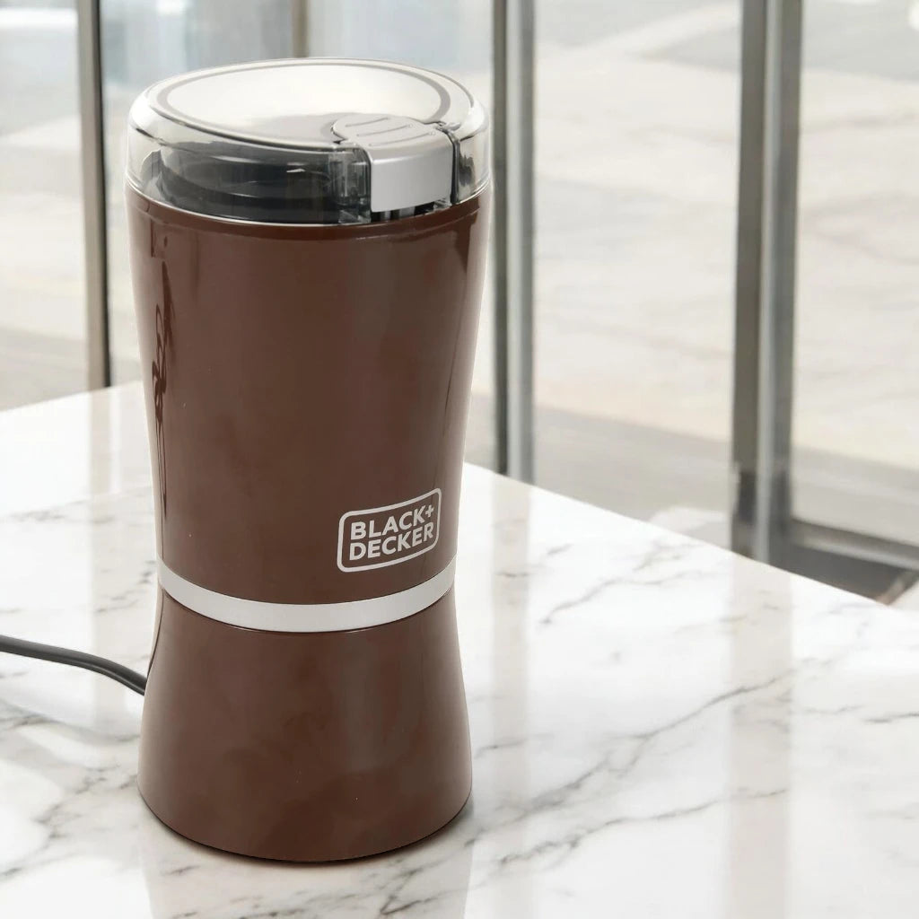 Black+Decker 150W Electric Coffee Grinder with Stainless Steel Cup & Blade – 60g Capacity, Safety Lock Lid, Compact Design for Beans, Spices & Herbs – CBM4-B5 –Brown - Damoo