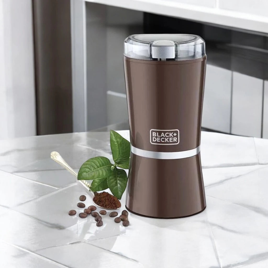 Black+Decker 150W Electric Coffee Grinder with Stainless Steel Cup & Blade – 60g Capacity, Safety Lock Lid, Compact Design for Beans, Spices & Herbs – CBM4-B5 –Brown - Damoo