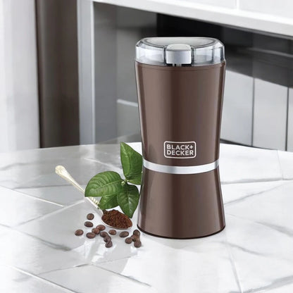 Black+Decker 150W Electric Coffee Grinder with Stainless Steel Cup & Blade – 60g Capacity, Safety Lock Lid, Compact Design for Beans, Spices & Herbs – CBM4-B5 –Brown - Damoo