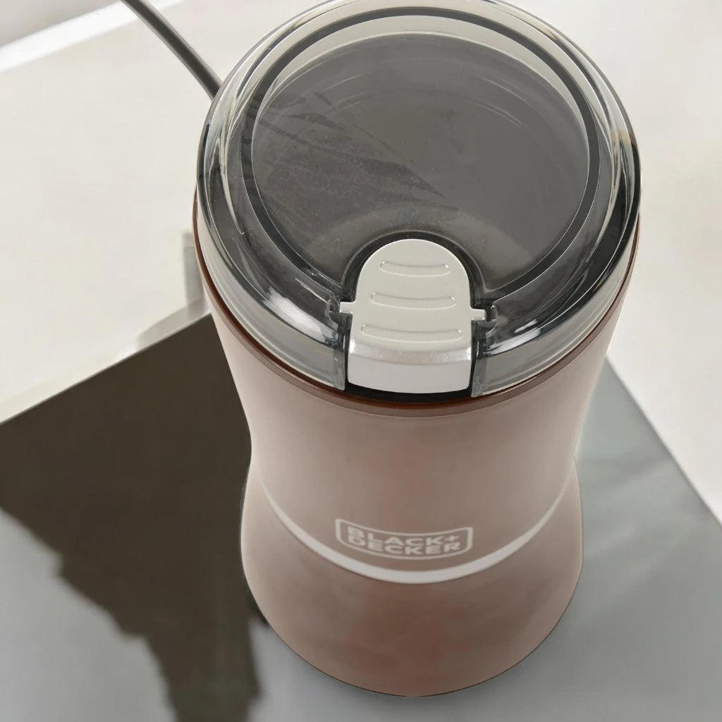 Black+Decker 150W Electric Coffee Grinder with Stainless Steel Cup & Blade – 60g Capacity, Safety Lock Lid, Compact Design for Beans, Spices & Herbs – CBM4-B5 –Brown - Damoo