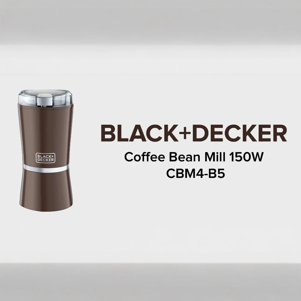 Black+Decker 150W Electric Coffee Grinder with Stainless Steel Cup & Blade – 60g Capacity, Safety Lock Lid, Compact Design for Beans, Spices & Herbs – CBM4-B5 –Brown - Damoo