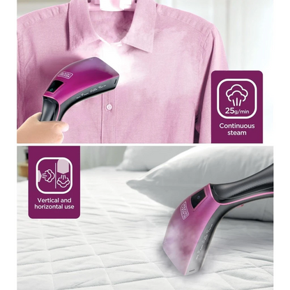 BLACK+DECKER 1600W Digital Handheld Garment Steamer  | 180° Swivel Hinge  | Variable Temperature Control  | Cool-Touch Handle  | Removable Drip Tray  | Multicolor – HSTD1600-B5 - Damoo