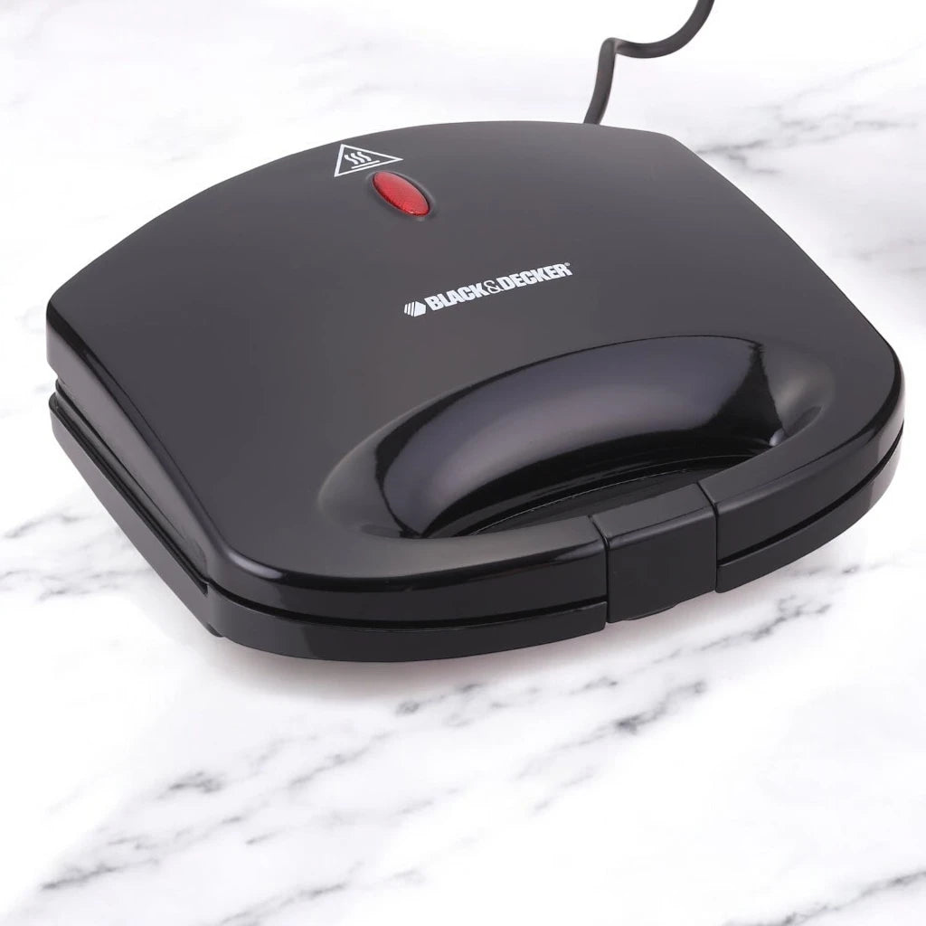 Black & Decker 2-Slice Sandwich Maker – Non-Stick Plates, 600W ,Cool Touch Body, Overheat Protection, Compact Vertical Storage – Black - TS1000-B5 - Damoo