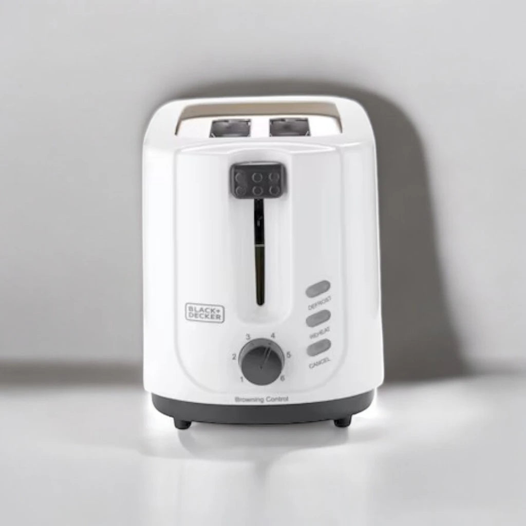 BLACK+DECKER 2-Slice Toaster – 750W, Cool Touch, 6 Browning Levels, Defrost/Reheat/Cancel Functions, Crumb Tray, Compact Design – White | ET125-B5 - Damoo