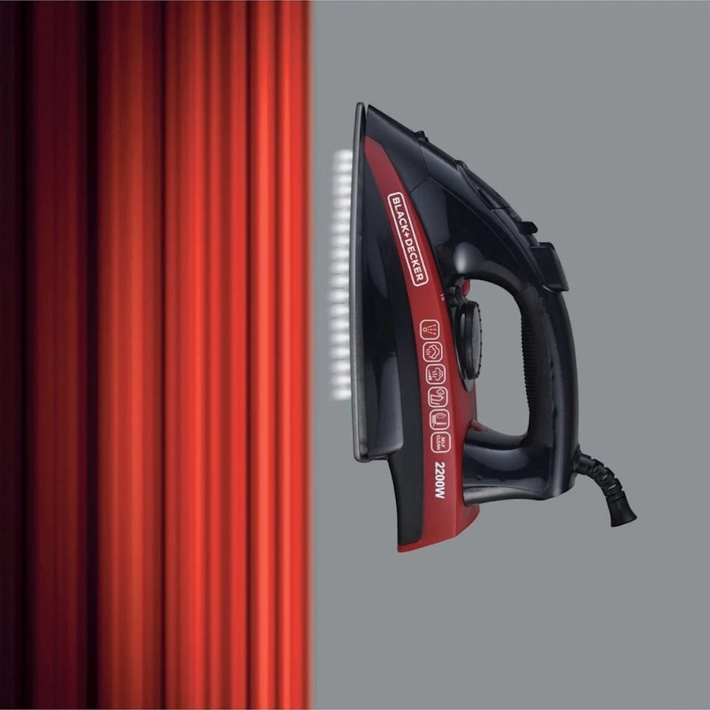 Black+Decker 2200W Steam Iron with 220ml Water Tank, Non-Stick Soleplate, Adjustable Temperature, Vertical Steam, Self-Cleaning, Anti-Drip – X2200-B5 - Damoo