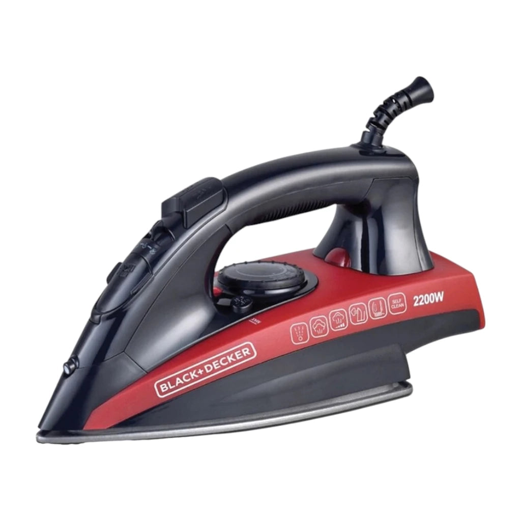 Black+Decker 2200W Steam Iron with 220ml Water Tank, Non-Stick Soleplate, Adjustable Temperature, Vertical Steam, Self-Cleaning, Anti-Drip – X2200-B5 - Damoo