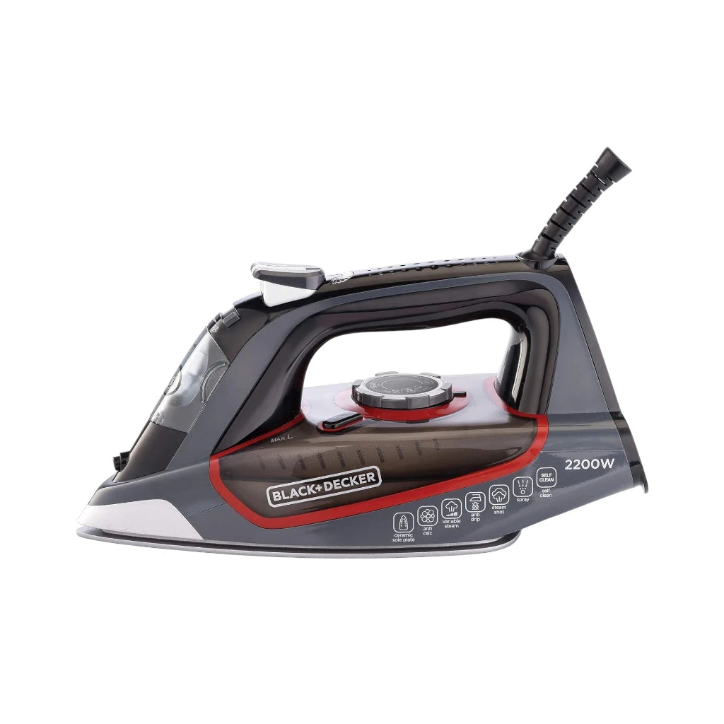Black+Decker 2200W Steam Iron with Ceramic Soleplate, 380ml Tank, Anti-Drip & Auto Shutoff – X2050-B5 (Grey) - Damoo