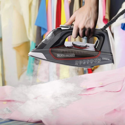 Black+Decker 2200W Steam Iron with Ceramic Soleplate, 380ml Tank, Anti-Drip & Auto Shutoff – X2050-B5 (Grey) - Damoo