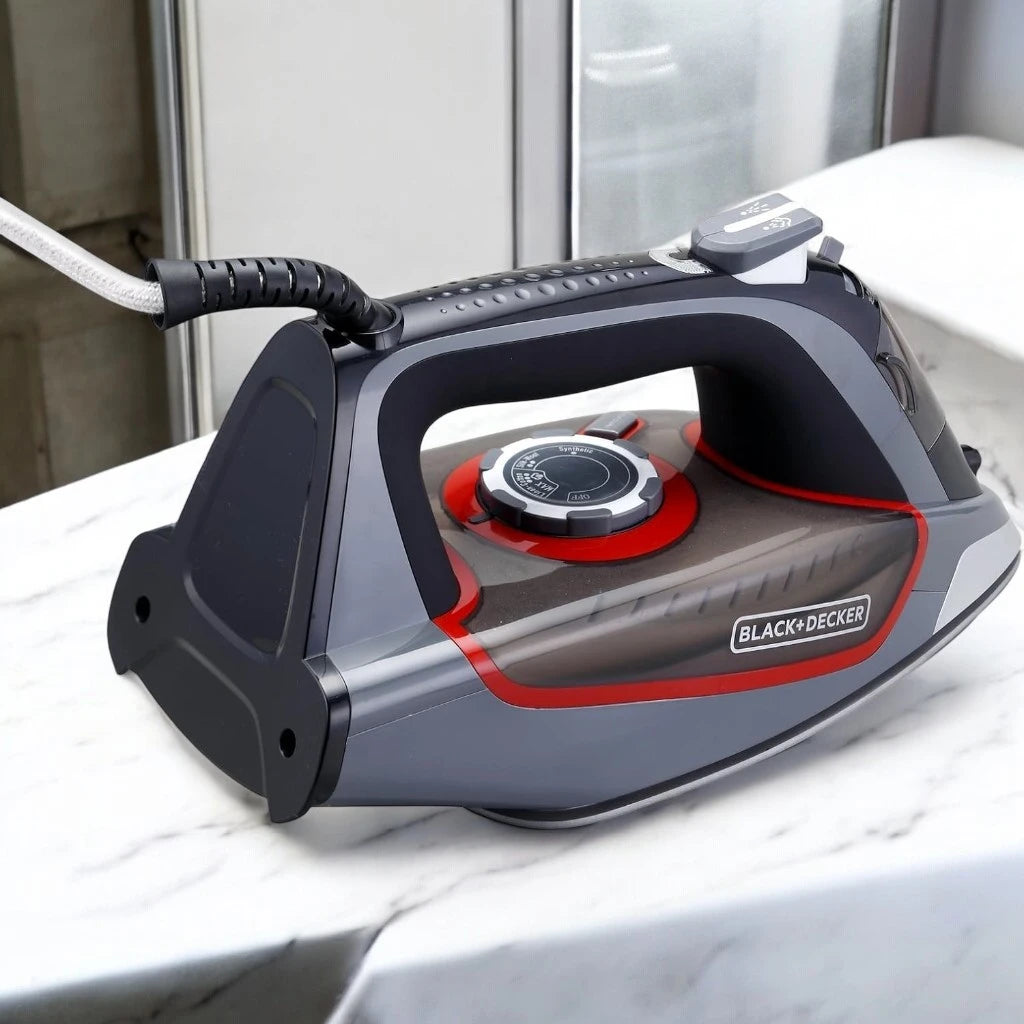 Black+Decker 2200W Steam Iron with Ceramic Soleplate, 380ml Tank, Anti-Drip & Auto Shutoff – X2050-B5 (Grey) - Damoo