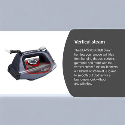 Black+Decker 2200W Steam Iron with Ceramic Soleplate, 380ml Tank, Anti-Drip & Auto Shutoff – X2050-B5 (Grey) - Damoo