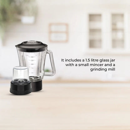 Black+Decker 3-in-1 Blender with Grinder & Mincer Chopper – 600W Power, 1.5L Glass Jar, 2 Speed + Pulse, Stainless Steel Blades, Ice Crusher &amp; Coffee Grinder – BX600G-B5 - Damoo