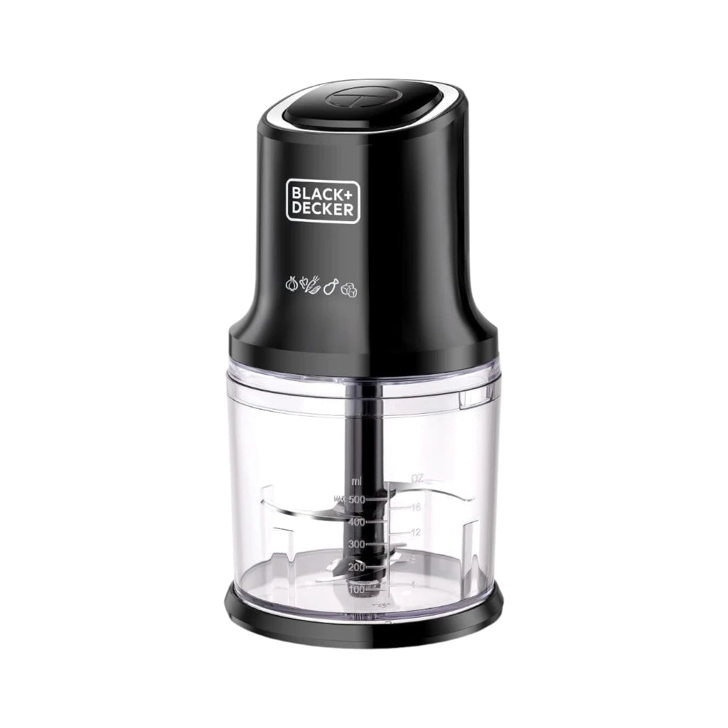 black+decker 500W Vertical Chopper – Powerful Electric Chopper with 4 Stainless Steel Blades, 500ml Capacity, Chrome Trim, Compact Design, Easy to Use, Black – FC500-B5 - Damoo