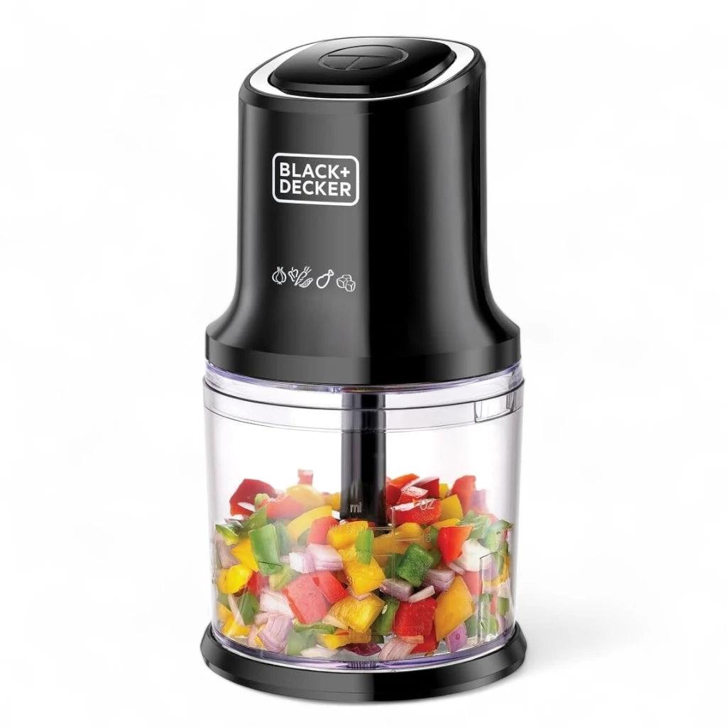 black+decker 500W Vertical Chopper – Powerful Electric Chopper with 4 Stainless Steel Blades, 500ml Capacity, Chrome Trim, Compact Design, Easy to Use, Black – FC500-B5 - Damoo