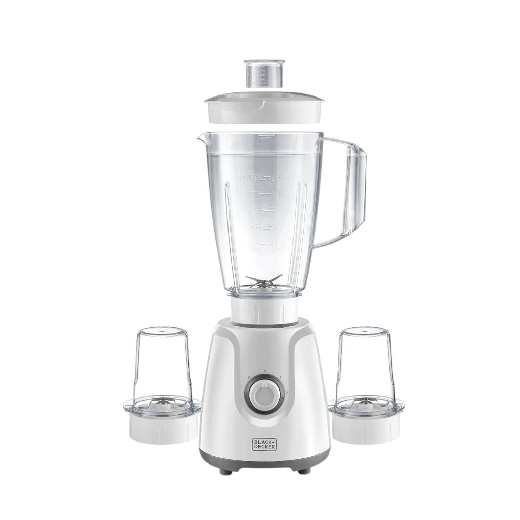 Black+Decker Blender with 1.5L Jar, Grinder Mill & Chopper Mill – 2-Speed Control + Turbo, Stainless Steel Blades, 400W, Overheat Protection, Safety Lock, Compact Design – BX4000-B5 – White - Damoo