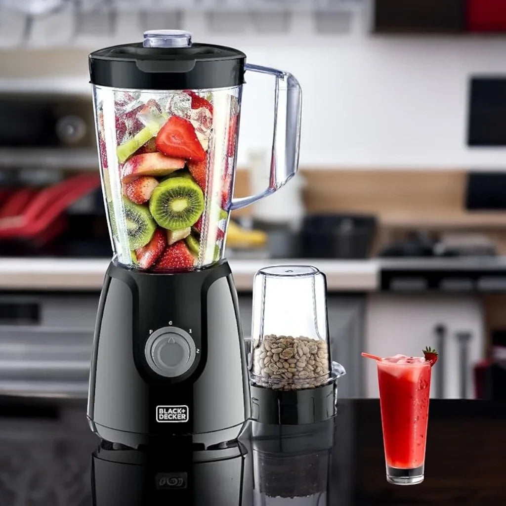 Black+Decker Blender with Grinder Mill and Extra 1.5L Blender Jar – 400W – 2 Speed + Pulse, Stainless Steel Blades, Thermostat Safety, Portable Design –  BX430J-B5 –Black - Damoo