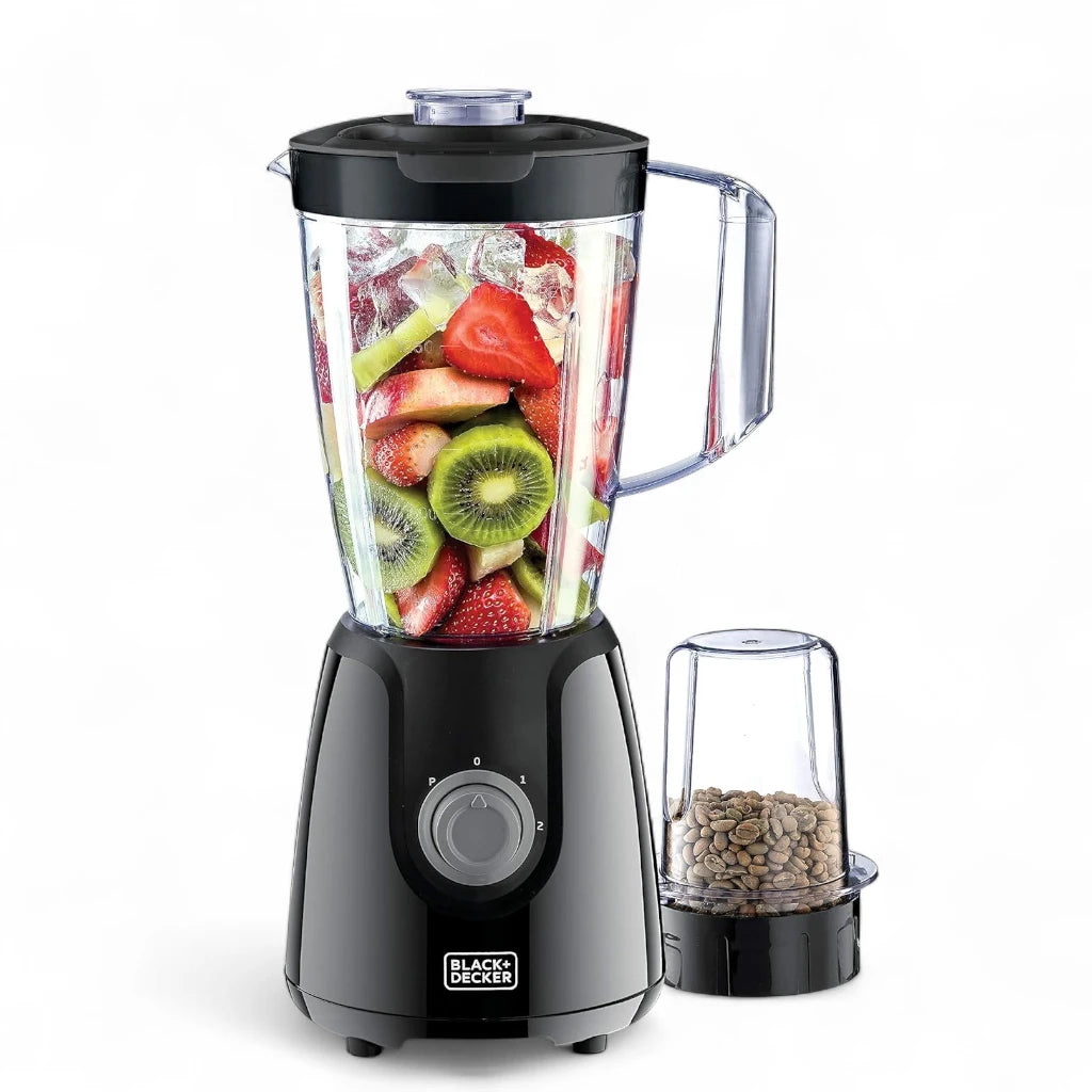 Black+Decker Blender with Grinder Mill and Extra 1.5L Blender Jar – 400W – 2 Speed + Pulse, Stainless Steel Blades, Thermostat Safety, Portable Design –  BX430J-B5 –Black - Damoo