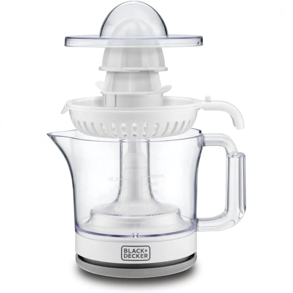 Black+Decker Citrus Juicer – 25W Electric Orange & Lemon Juicer with 600ML Capacity, Two-Way Spin, Adjustable Pulp Control, Dust Cover, Anti-Slip Base, Cord Wrap – CJ675-B5 – White - Damoo