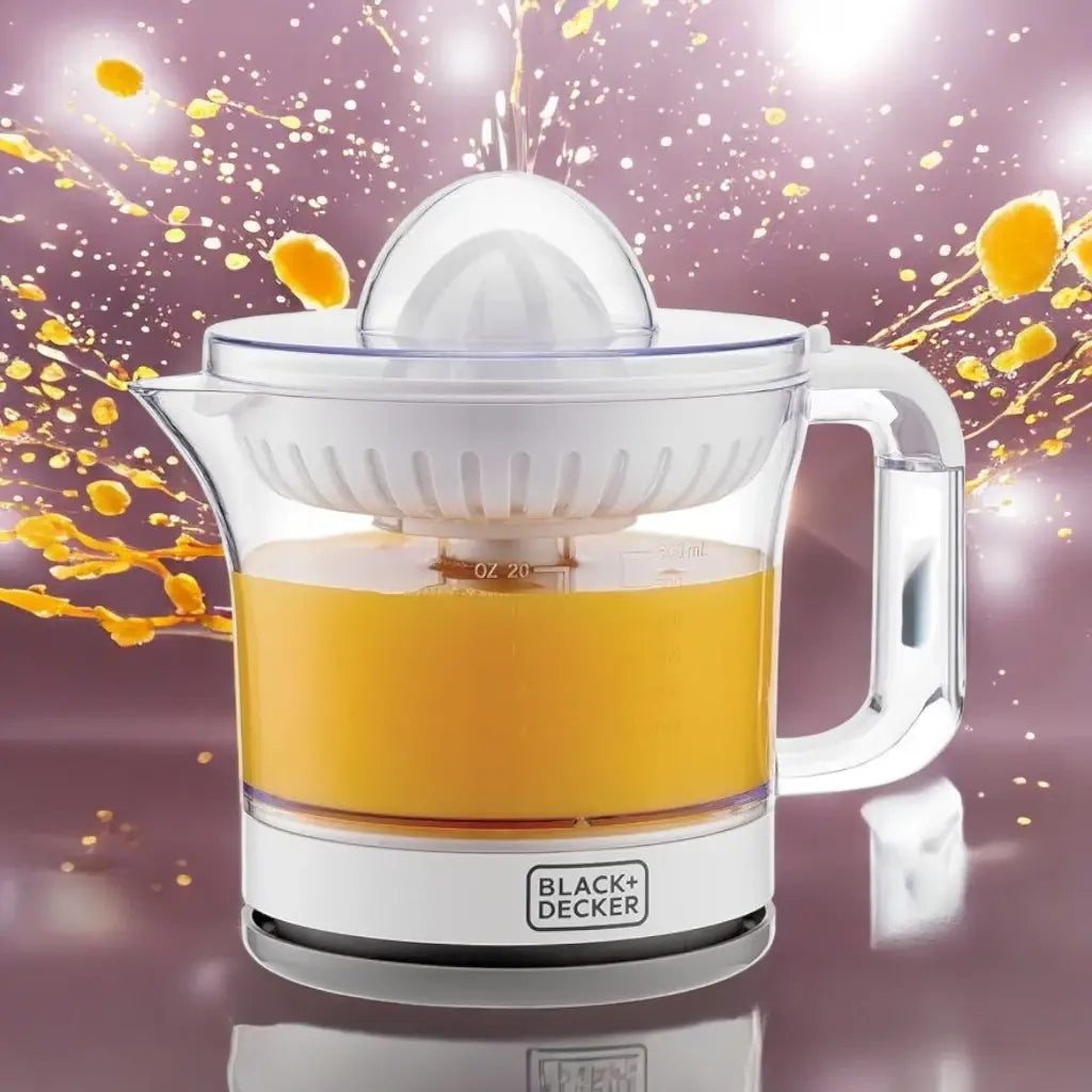 Black+Decker Citrus Juicer – 25W Electric Orange & Lemon Juicer with 600ML Capacity, Two-Way Spin, Adjustable Pulp Control, Dust Cover, Anti-Slip Base, Cord Wrap – CJ675-B5 – White - Damoo