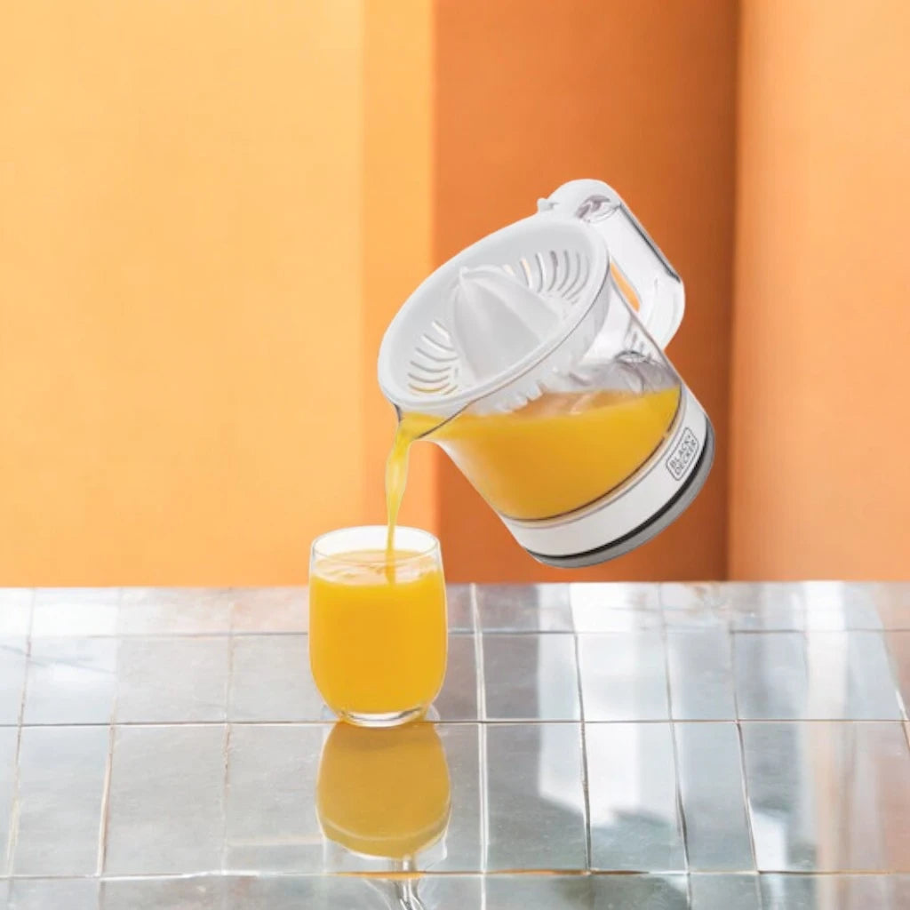 Black+Decker Citrus Juicer – 25W Electric Orange & Lemon Juicer with 600ML Capacity, Two-Way Spin, Adjustable Pulp Control, Dust Cover, Anti-Slip Base, Cord Wrap – CJ675-B5 – White - Damoo