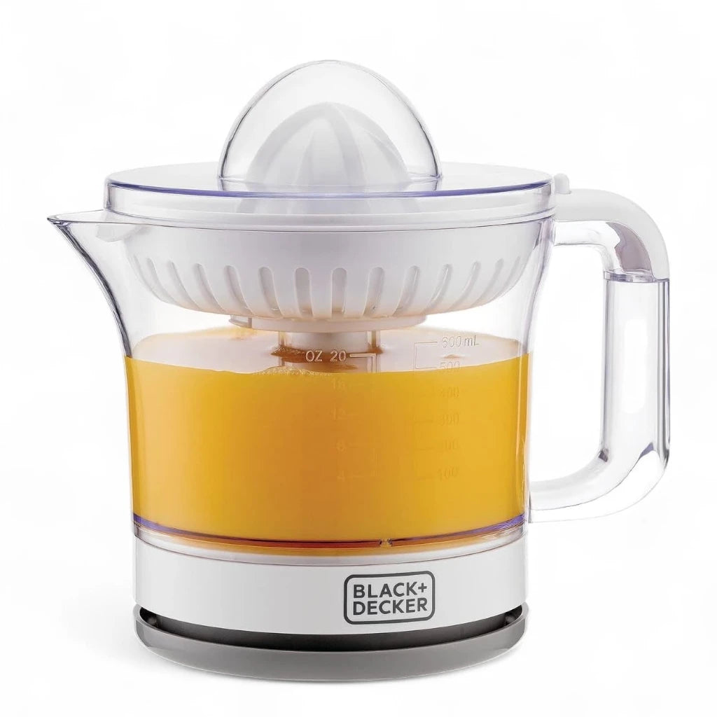 Black+Decker Citrus Juicer – 25W Electric Orange & Lemon Juicer with 600ML Capacity, Two-Way Spin, Adjustable Pulp Control, Dust Cover, Anti-Slip Base, Cord Wrap – CJ675-B5 – White - Damoo