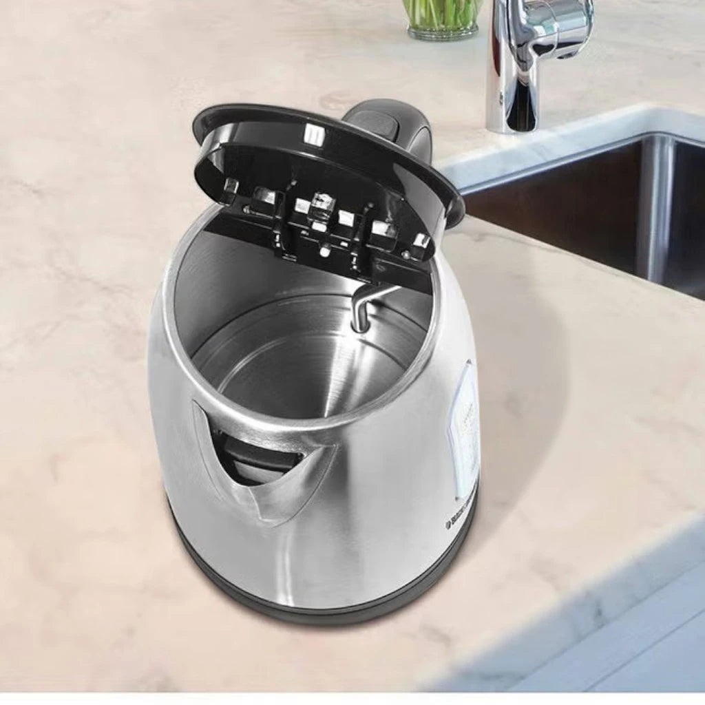 Black+Decker Cordless Electric Kettle 1.7L - JC450-B5 – 2200W Stainless Steel Kettle with Auto Shut-Off, Boil-Dry Protection, Removable Filter & 360° Swivel Base – Silver/Black - Damoo