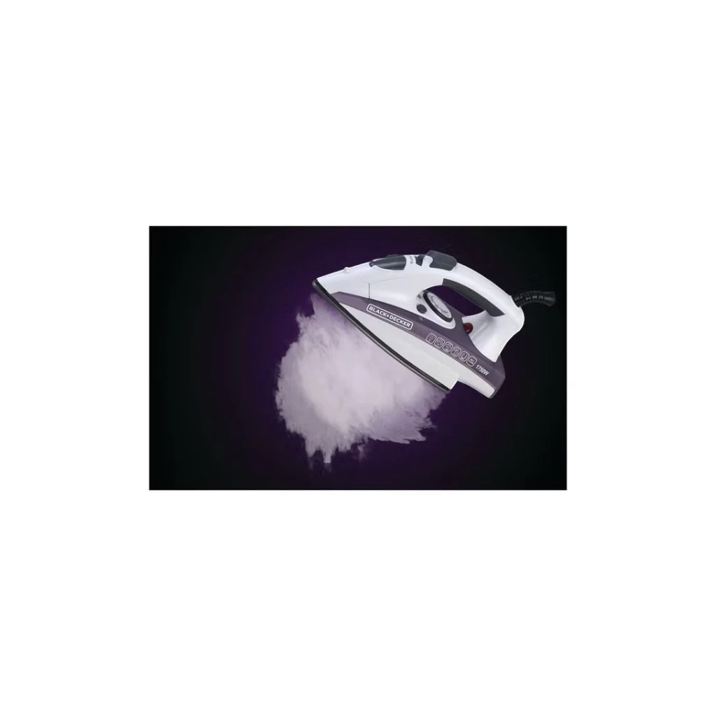 Black+Decker Steam Iron X1750-B5  – 1750W Ceramic Soleplate  | Anti-Drip, Self-Cleaning, Auto Shutoff  | Powerful Steam Iron for Fast Wrinkle Removal  (White/Purple) - Damoo