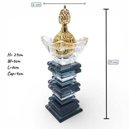 Luxury Crystal Mibkhara Incense Burner – Black or White Glass with Gold Lid, Decorative Bakhoor Burner for Home & Majlis (21H x 6L × 6W CM) - Damoo