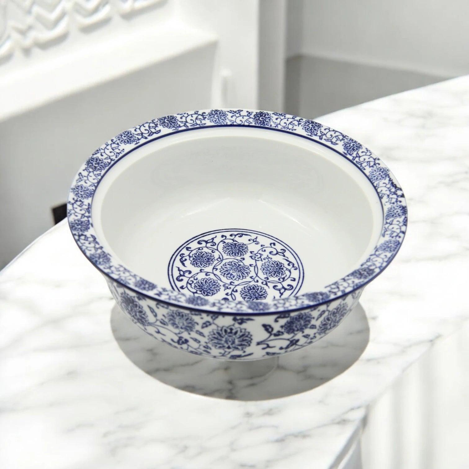 Blue and White Floral Lidded Serving Bowl – Elegant Decorative Bowl for Rice, Salads, and Hot Dishes - Damoo