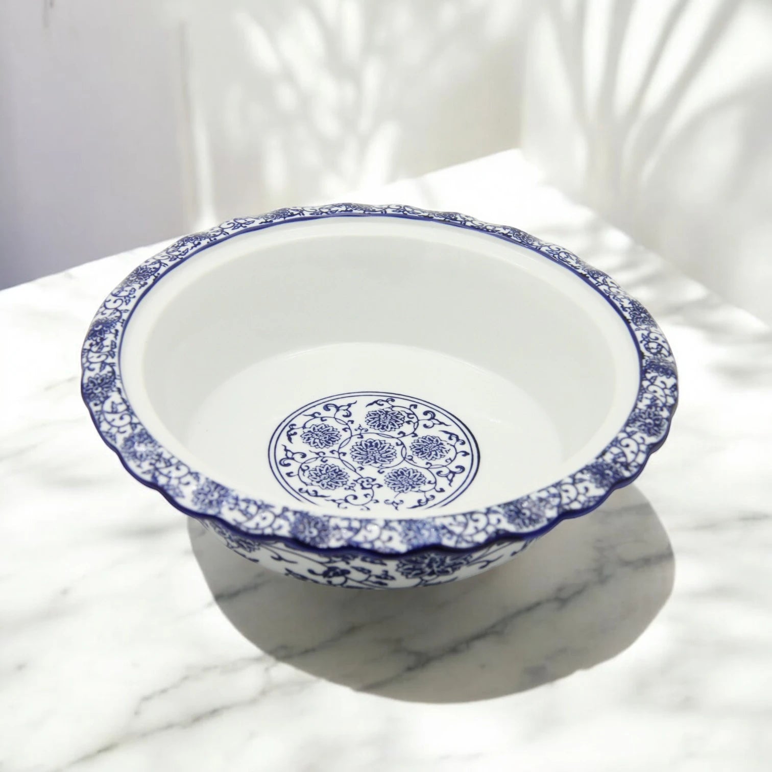 Blue & White Floral Serving Bowl with Lid – Elegant serving Dish for Rice, Salads, and Traditional Meals - Damoo