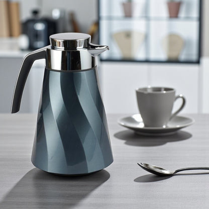 Emsa Cone Thermal Jug Swirl 1 L – Metallic Blue / Silver | Premium German-Made Vacuum Flask with Glass Liner for Hot & Cold Drinks - Damoo