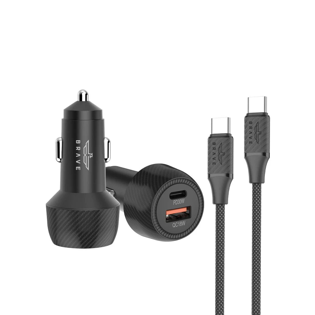 Brave 48W USB-C Car Charger – Dual Port Fast Charging Adapter with QC 3.0 + 100W Type-C Cable | Compatible with iPhone 16/15/14, Samsung S24/S23, iPad, AirPods & More - Damoo
