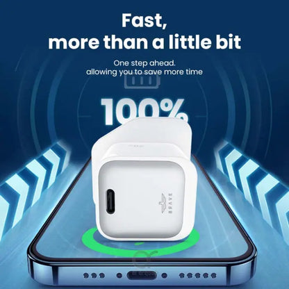 BRAVE GaN 20W PD Fast Charger | Compact USB-C Adapter with QC3.0 & Smart Protection | Includes Type-C to Lightning Cable - Damoo