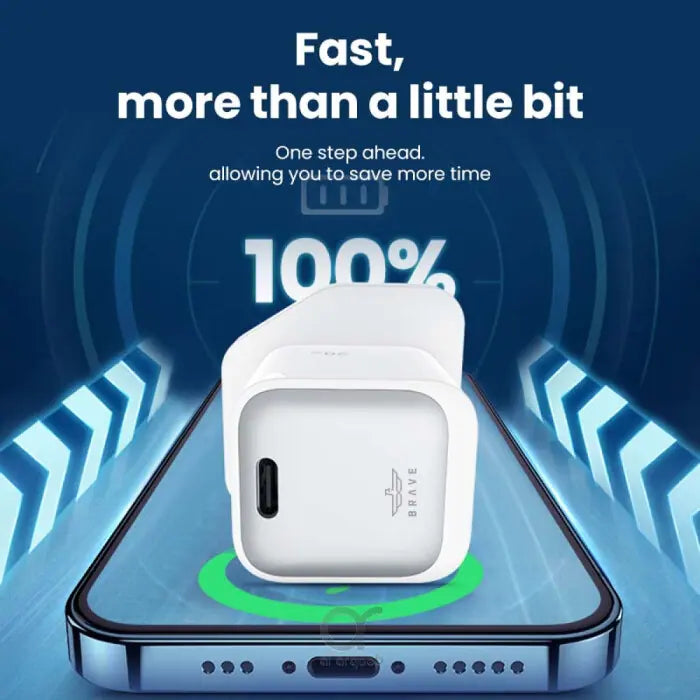 BRAVE GaN 20W PD Fast Charger | Compact USB-C Adapter with QC3.0 & Smart Protection | Includes Type-C to Lightning Cable - Damoo