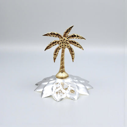 حامل كيك فاخر على شكل شجرة نخيل فضي وذهبي مع غطاء مقبب - صينية عرض حلويات كلاسيكية من الفولاذ والنحاس | طبق تقديم أنيق للكيك والمعجنات والحفلات