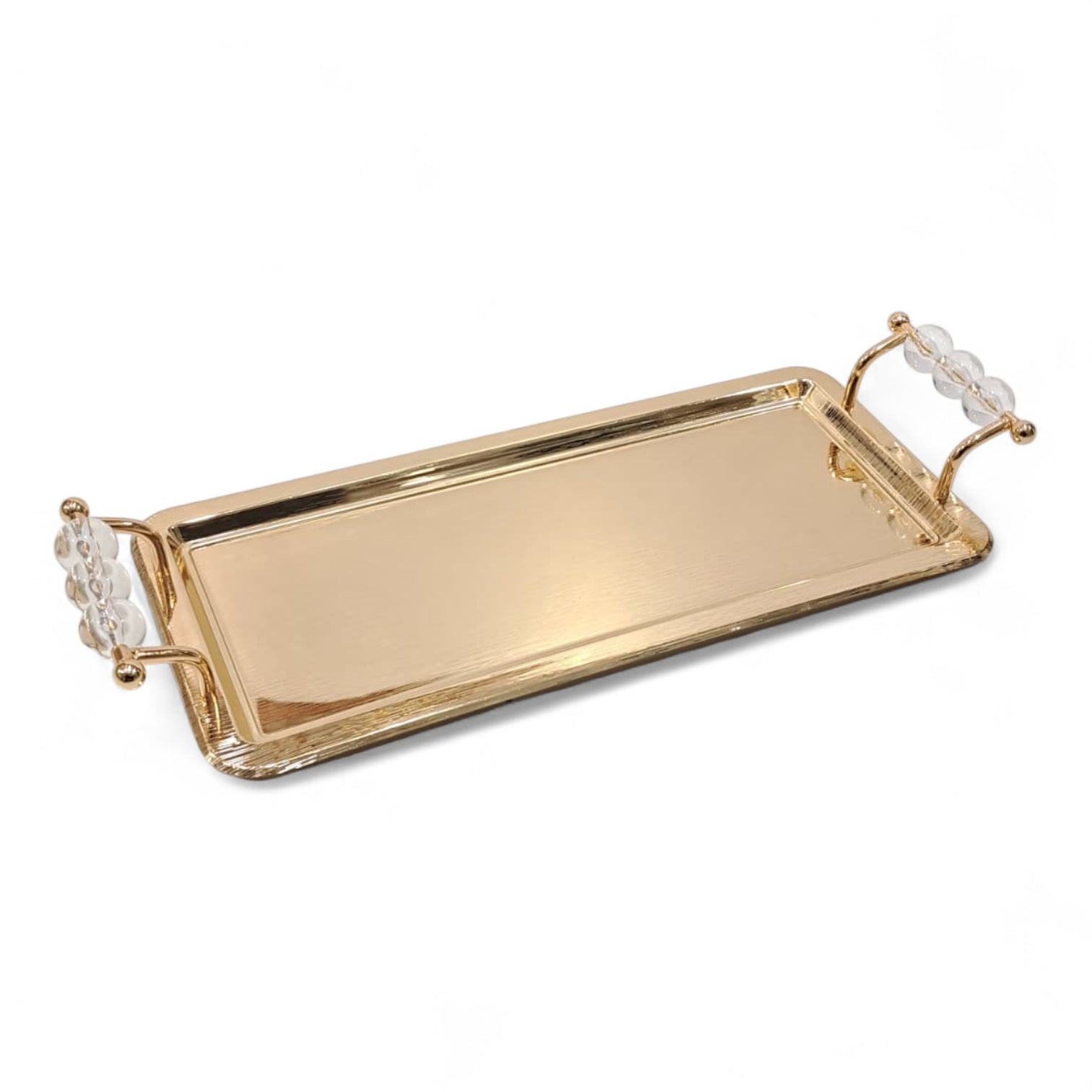 Luxury Rectangular Gold Serving Tray with Acrylic Handles – Elegant Stainless Steel Decorative & Functional Tray for Home, Hotel, or Events - Damoo