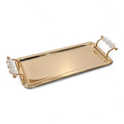 Luxury Rectangular Gold Serving Tray with Acrylic Handles – Elegant Stainless Steel Decorative & Functional Tray for Home, Hotel, or Events - Damoo