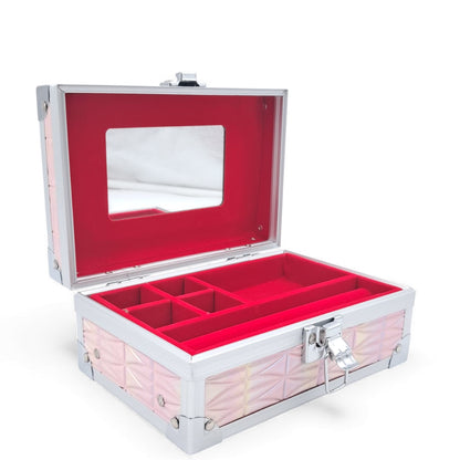 Premium Aluminum Jewelry Storage Box with Mirror & Removable Velvet Organizer – Compact Makeup & Accessories Case (H14cm x W13cm x L18cm) - Damoo