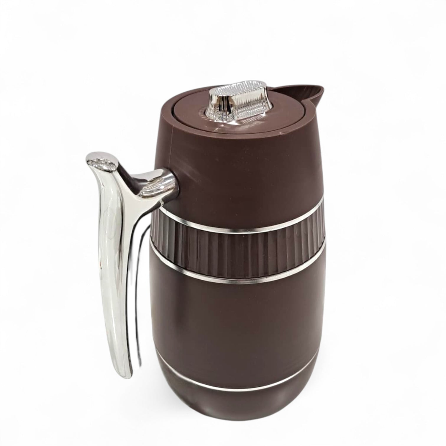 GERMAX Premium Insulated Thermos Flask – Brown with Chrome Handle & Lid – Vacuum Jug for Hot & Cold Drinks, Durable Plastic Body, Elegant Design, 1L Capacity - Damoo