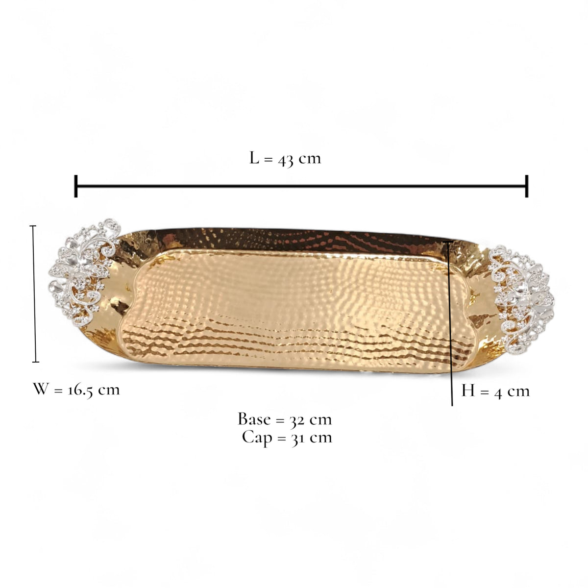 Luxury Rectangular Gold Metal Serving Tray with Decorative Floral Handles – Elegant Table & Event Decor - Damoo